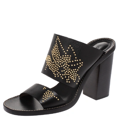 Pre-owned Chloé Black Studded Leather Slide Sandals Size 38.5