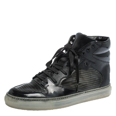 Pre-owned Balenciaga Black Leather And Pvc Patchwork High Top Sneakers Size 41