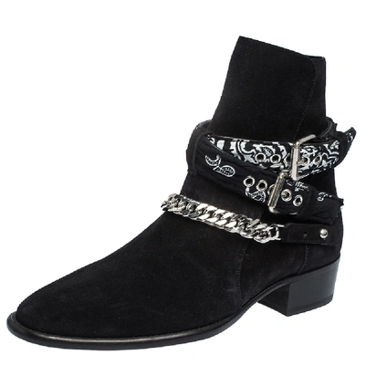 Pre-owned Amiri Black Suede Bandana Buckle Ankle Boots Size 42