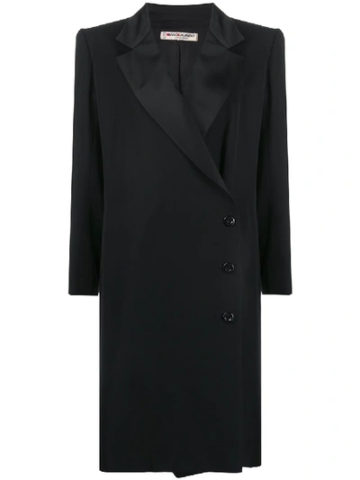 Pre-owned Saint Laurent Structured Shoulder Knee-length Coat In Black
