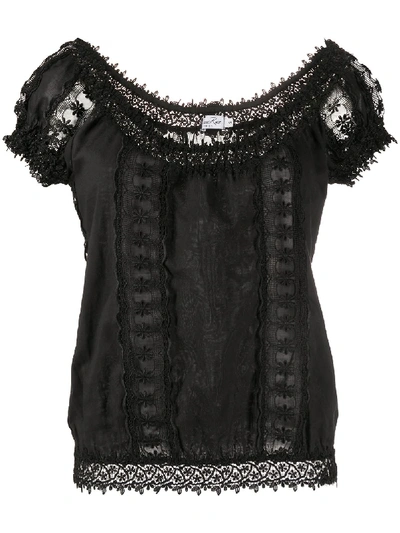 Shop Charo Ruiz Floral Lace Detailed T-shirt In Black