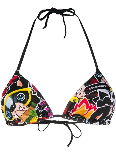 Shop Dsquared2 Comic Print Bikini Top In Black