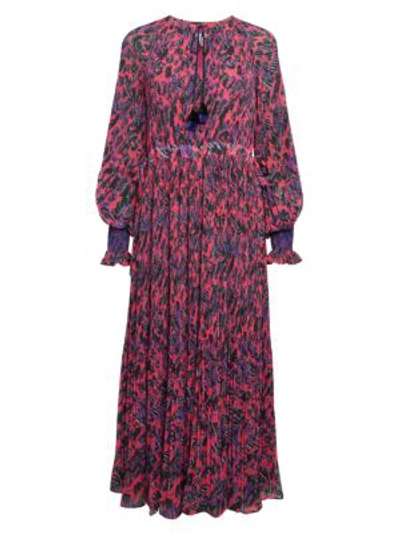 Shop Derek Lam 10 Crosby Nemea Print Pleated Midi Dress In Vibrant Pink