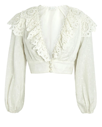 Shop Zimmermann Bellitude Linen Crop Top In White