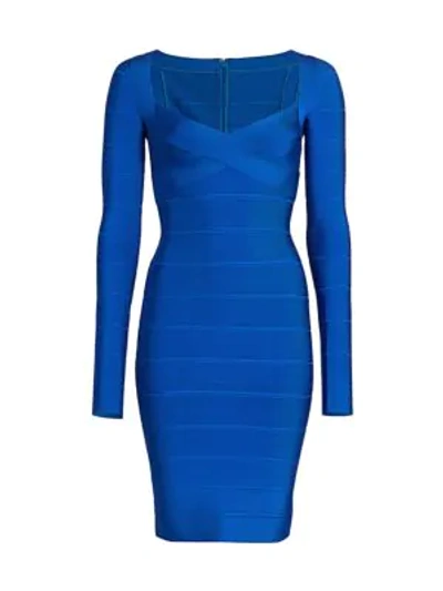 Shop Herve Leger Icon Long-sleeve Dress In Sapphire