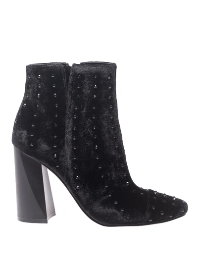 Shop Kendall + Kylie Tiaa Embellished Velvet Ankle Boots In Black