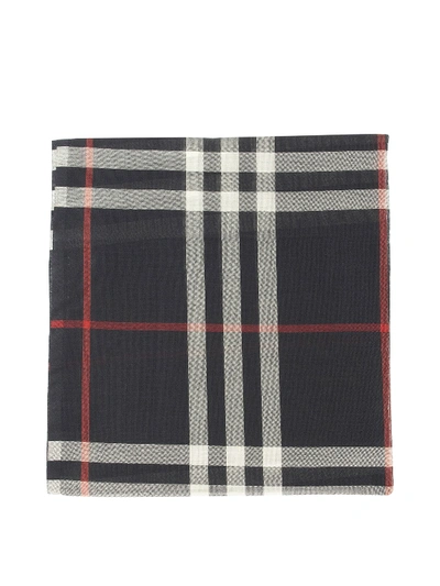 Shop Burberry Check Print Wool And Silk Scarf In Dark Blue