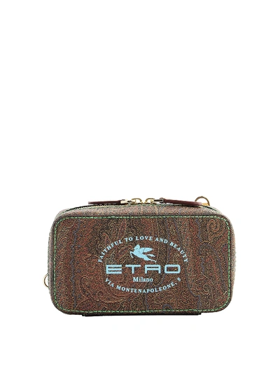 Shop Etro Pegaso Logo Paisley Jacquard Clutch In Brown