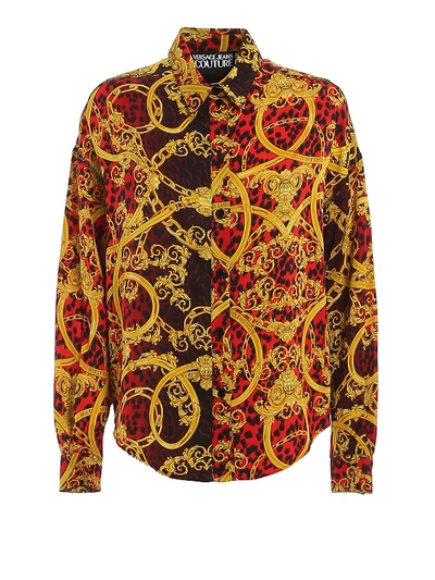 Shop Versace Jeans Couture Leo Baroque Viscose Shirt In Red