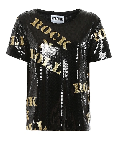 Shop Moschino Hollywood Stencils Sequin T-shirt In Black