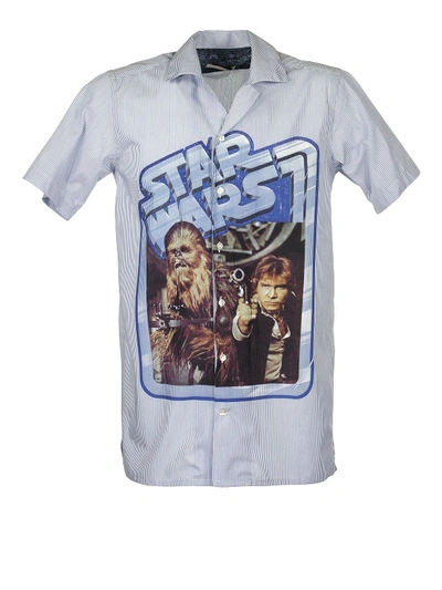 Shop Etro Star Wars Print Short Sleeve Shirt In Blue