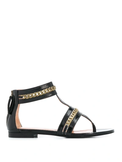 Shop Twinset Chain Detail Patent Leather Sandals In Black