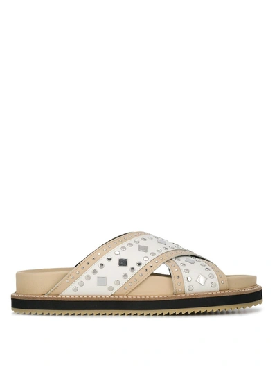 Shop Twinset Studded Sliders In Light Brown