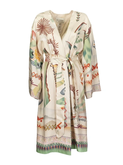 Shop Etro Light Graffiti Print Silk Coat In Multicolour