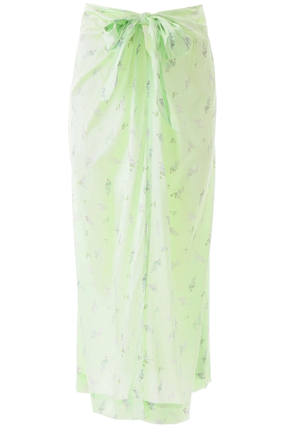 Shop Ganni Floral Print Midi Skirt In Patina Green (green)