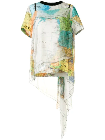 Shop Sacai World Map Print Layered Top In Multicolour