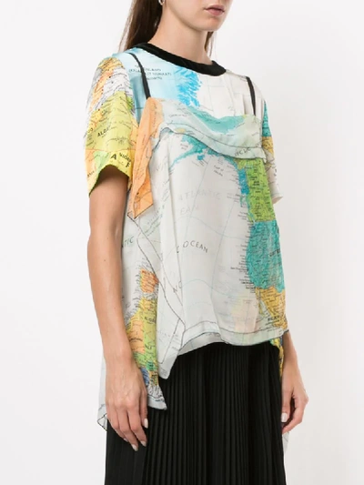 Multicolored World Map Print Blouse