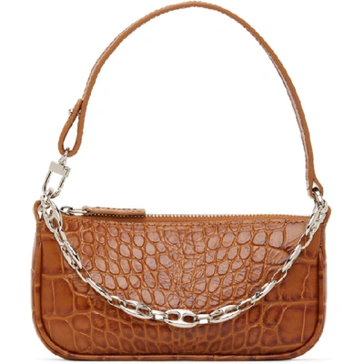 Shop By Far Tan Croc Mini Rachel Bag