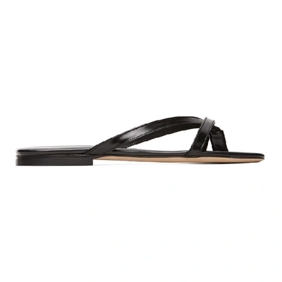 Shop By Far Black Patent Deni Flat Sandals In Bl Black