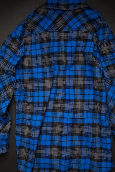 Shop Acne Studios Face Patch Flannel Overshirt Ink Blue