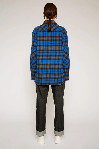 Shop Acne Studios Face Patch Flannel Overshirt Ink Blue