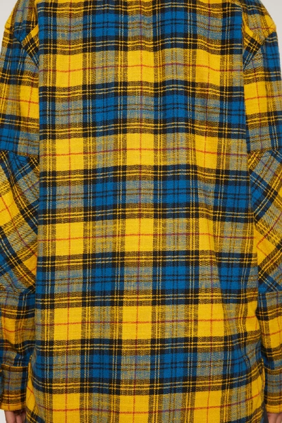 Shop Acne Studios Logo Patch Flannel Overshirt Yellow/black