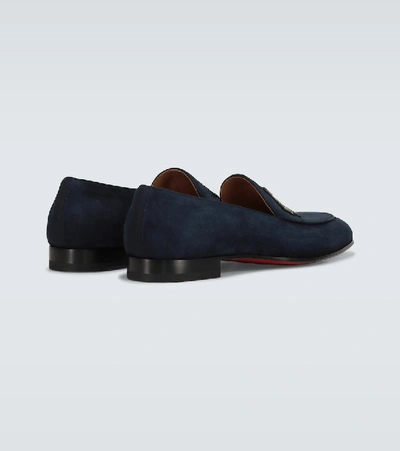 Shop Christian Louboutin Crest On The Nile Velvet Loafers In Blue