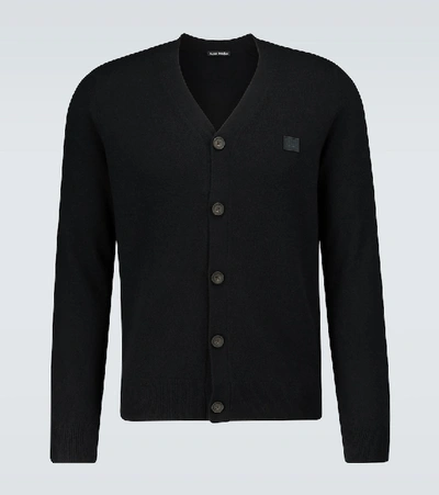 Shop Acne Studios Keve Face Wool Cardigan In Black