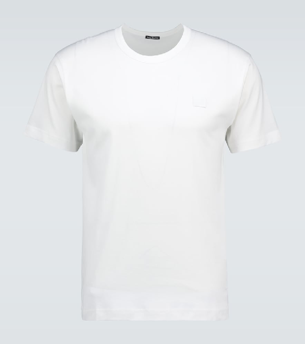 Acne Studios Nash Face Logo Applique Cotton T Shirt In White Modesens