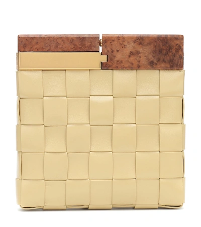 Shop Bottega Veneta Bv Snap Intrecciato Leather Clutch In Beige