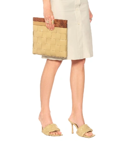 Shop Bottega Veneta Bv Snap Intrecciato Leather Clutch In Beige