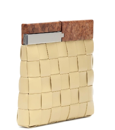 Shop Bottega Veneta Bv Snap Intrecciato Leather Clutch In Beige