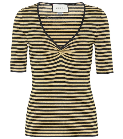 Shop Gucci Striped Lame Top In Gold