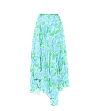 Shop Balenciaga Dynasty Floral Crêpe Midi Skirt In Blue