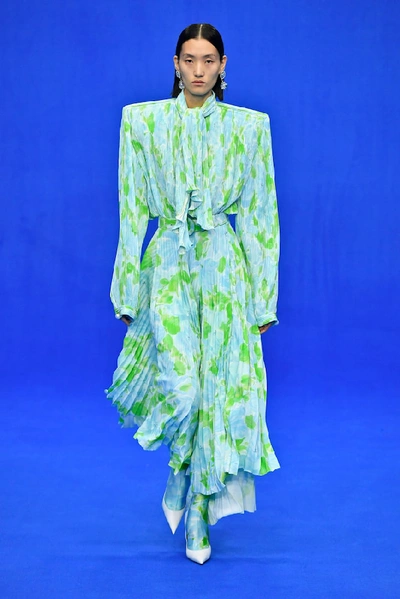 Shop Balenciaga Dynasty Floral Crêpe Midi Skirt In Blue