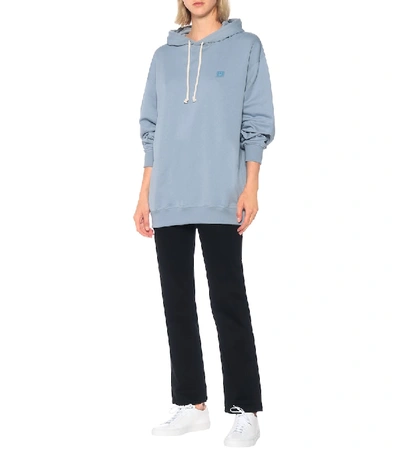 Shop Acne Studios Face Oversized Cotton Hoodie In Blue