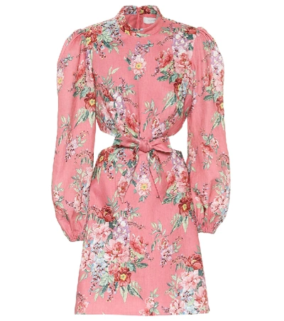 Shop Zimmermann Bellitude Floral Linen Minidress In Pink