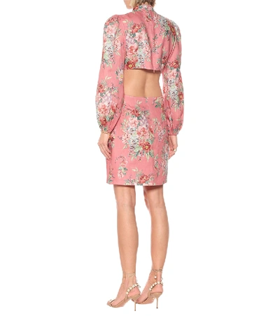 Shop Zimmermann Bellitude Floral Linen Minidress In Pink