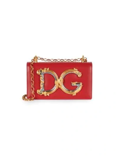Shop Dolce & Gabbana Women's D & G Girls Leather Crossbody Phone Case In Poppy Red