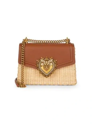Shop Dolce & Gabbana Women's Devotion Wicker & Leather Shoulder Bag In Brown