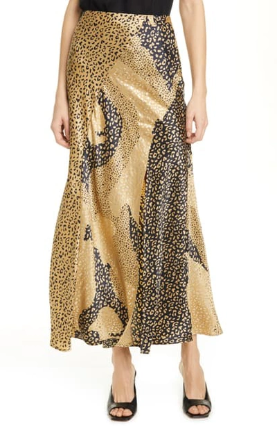 Shop Rixo London Parker Leopard Print Silk Maxi Skirt In Gold Patchwork Leopard Mix