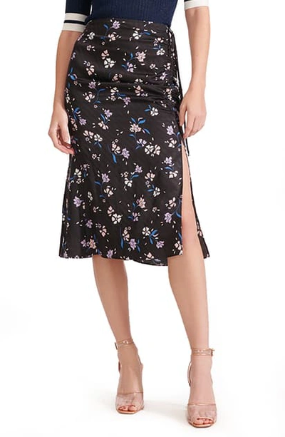 Shop Veronica Beard Vanity Ruched Floral Print Silk Blend Skirt In Black Multi