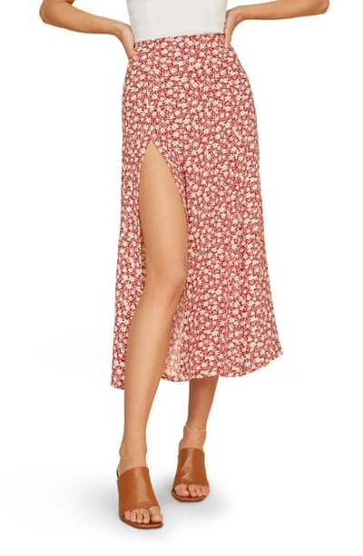Shop Reformation Zoe Side Slit Midi Skirt In Amaro