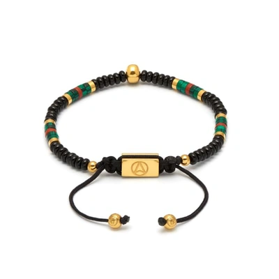 Shop Northskull Black Onyx Gold Atticus Skull Macramé Bracelet With Malachite & Red Jasper