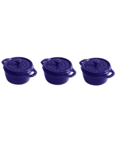 Shop Staub 3 Piece Ceramic Mini Cocotte Set In Dark Blue