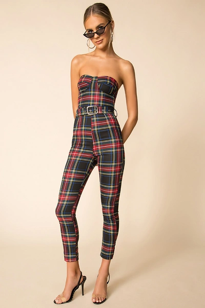 Superdown Sable Strapless Jumpsuit In Plaid Multi