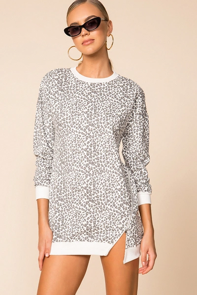 Shop Superdown Tarina Zip Sweatshirt Dress In White Leopard