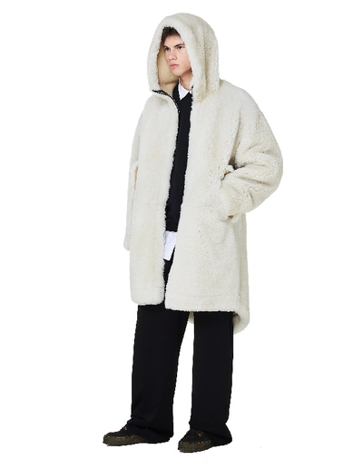 Shop Oamc White Shearling Sooke Parka Coat