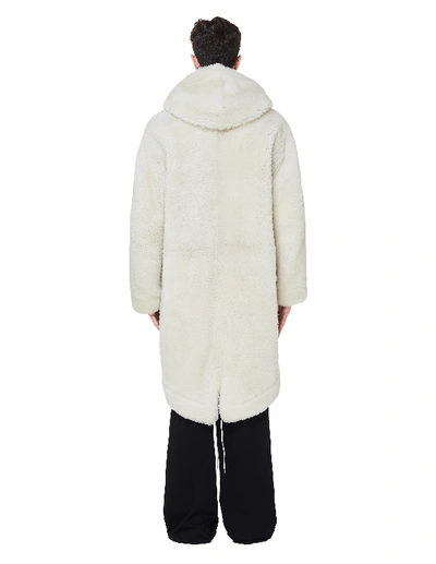 Shop Oamc White Shearling Sooke Parka Coat