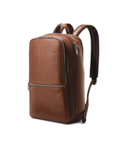 Shop Samsonite Classic Leather Slim Backpack In Cognac